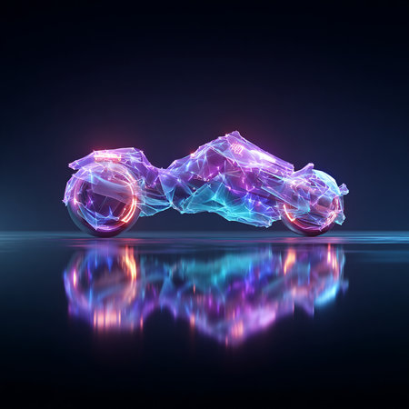 Abstract polygonal motorcycle with reflection on water. 3D renderingの素材
