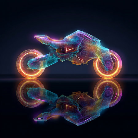 motorcycle with neon lights on a black background. 3d illustrationの素材
