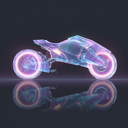 Motorcycle with neon lights on the black background. 3d renderingの素材