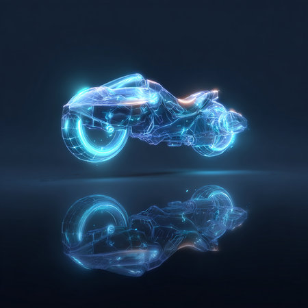 3d rendering of abstract neon motorbike on a dark background.の素材
