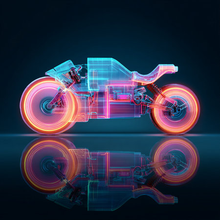 Motorcycle with neon light on a dark background. 3d renderingの素材