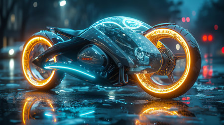Cyberpunk motorbike with neon lights. 3d rendering.の素材