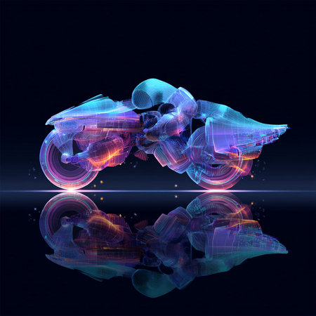 Abstract motorcycle on a dark background. 3d illustration. Polygonal styles.の素材