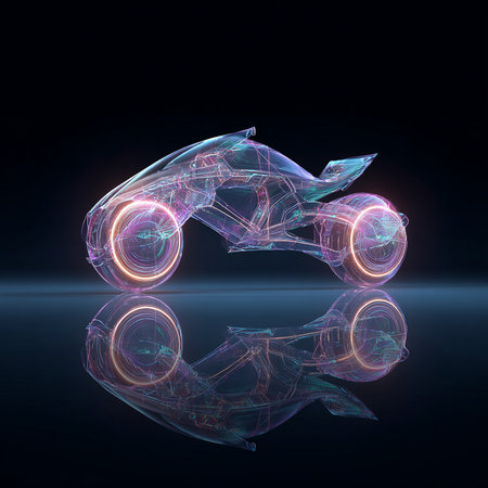 Futuristic car with glowing circuit on dark background. 3D renderingの素材
