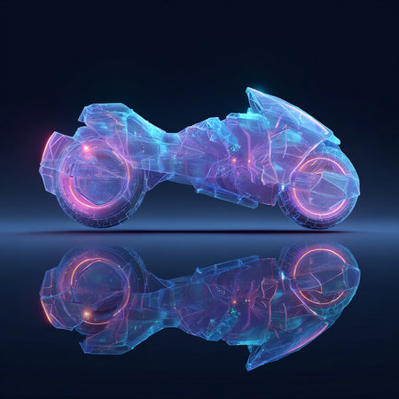 3D rendering of a futuristic electric scooter on a dark backgroundの素材