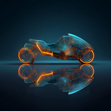 Abstract car on a dark background. 3d rendering. Neon light.の素材