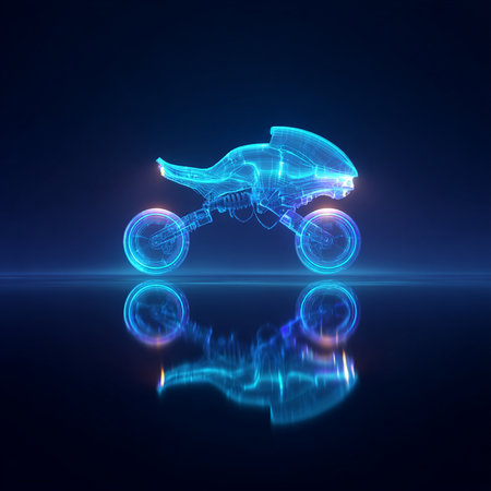 Motorcycle with reflection on blue background. 3d illustration. Neonの素材