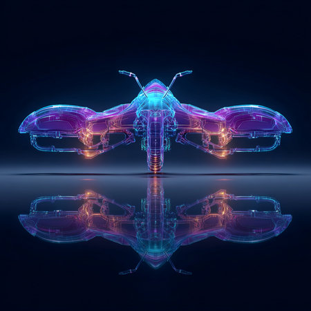 Futuristic butterfly on a dark background. 3d illustration.の素材