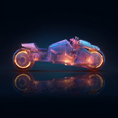 Motorcycle on a black background. 3D illustrations. Neon light.の素材