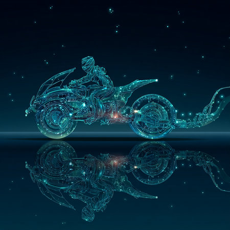 Motorcycle with circuit on the background of the night sky. 3d renderingの素材
