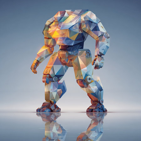 Abstract polygonal robot on a gray background. 3d illustrationの素材