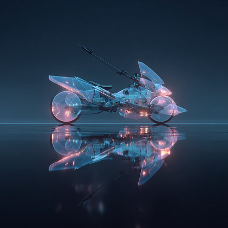 motorcycle with reflection on the dark background. 3d illustrationの素材