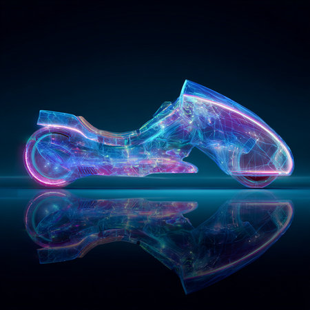 Glowing electric bike on a dark background. 3D illustrations.の素材