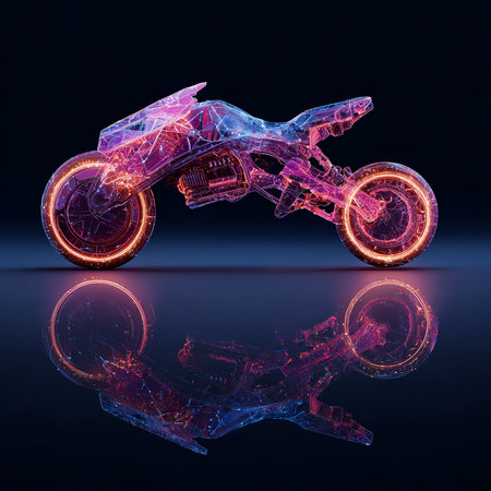 Motorcycle with neon lights on dark background. 3d illustration.の素材