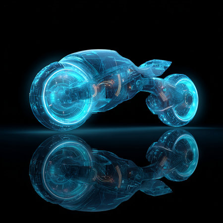 Cyborg wheels on black background. 3D rendering. Virtual reality concept.の素材