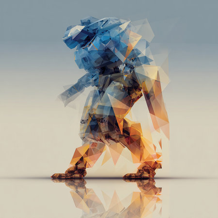 Abstract polygonal figure skating with reflection on a gray background.の素材
