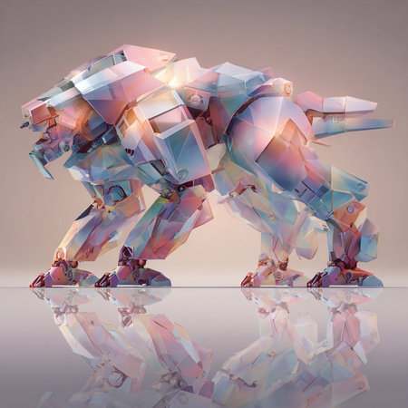 3d illustration of a robot, low polygon style, with a reflective surface.の素材