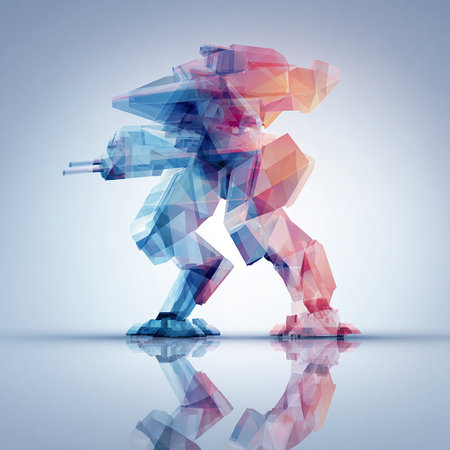 Abstract polygonal man with a gun on a gray background.の素材