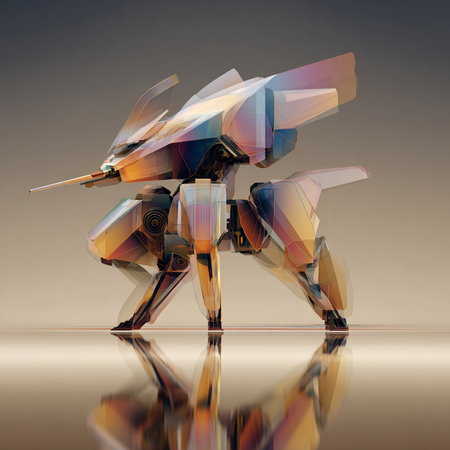 3d rendering of an abstract robot on a reflective surface, with reflectionの素材