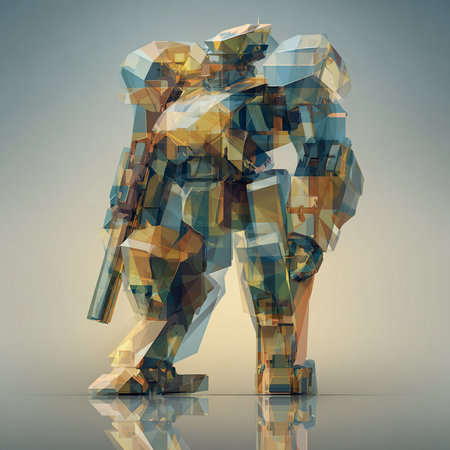 Abstract polygonal robot on a gray background. 3d illustrationの素材