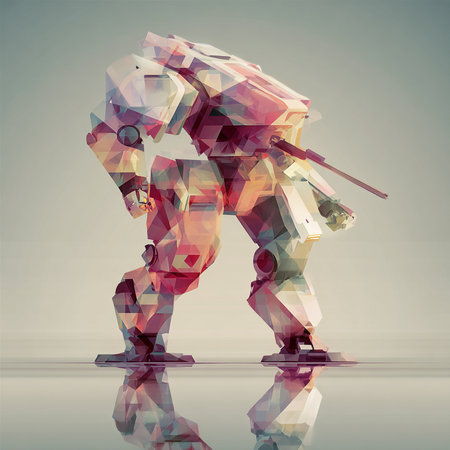 Polygonal soldier on a gray background. 3d illustration.の素材