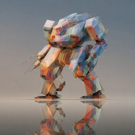 3D rendering of a robot in low polygonal style.の素材