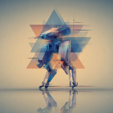 Robot with abstract geometric background. 3d rendering toned imageの素材