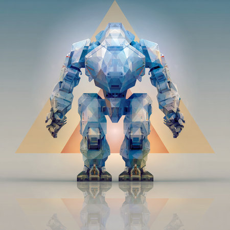 3D rendering of a robot in a low polygonal styleの素材