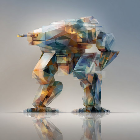 Abstract polygonal robot on a gray background. 3d renderingの素材