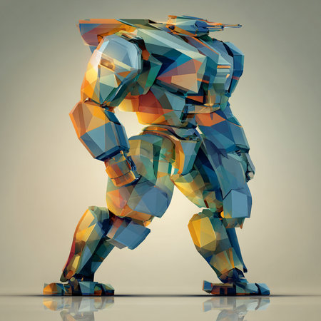 Abstract polygonal robot on gray background. 3d illustration.の素材