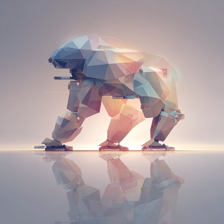 Abstract low polygonal bear on a white background. 3d renderingの素材