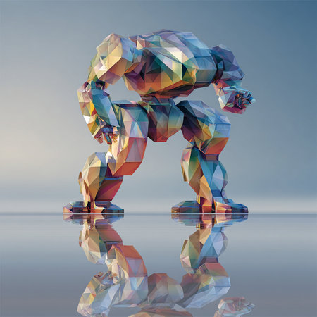 illustration of low poly man in low poly style with reflection on waterの素材