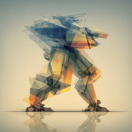 Futuristic robot with polygonal background. 3d renderingの素材