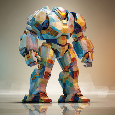 3d illustration of a robot with polygonal background, low poly styleの素材