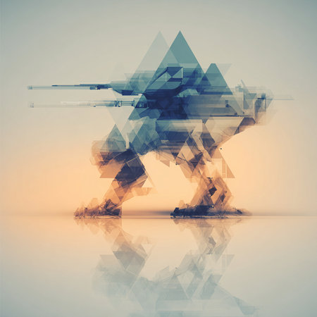 Abstract silhouette of a man with a rifle in his hands. Futuristic vector illustration.の素材