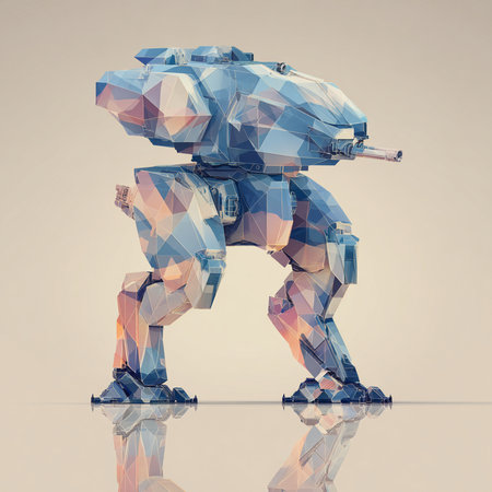 Robot in low poly style. Polygonal figure. 3d illustrationの素材