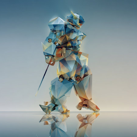 Abstract polygonal warrior with a sword. 3d illustration.の素材