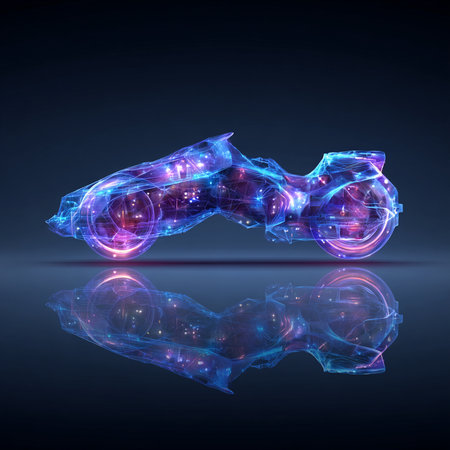 Abstract car on a dark background. 3D rendering. Neon lightsの素材