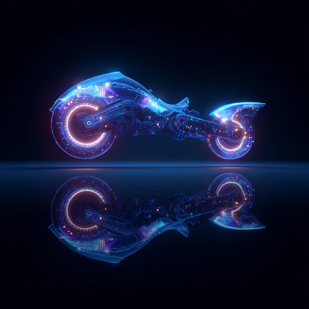 Racing motorcycle with neon lights on dark background. 3d renderingの素材