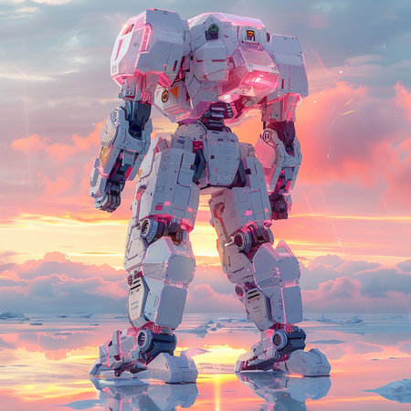 3D rendering of a female robot on a background of the skyの素材
