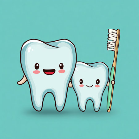 tooth and toothbrush on a blue background. vector illustration.の素材
