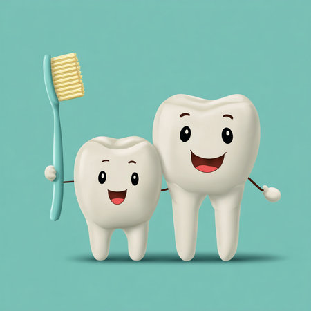 Tooth with toothbrush on a blue background. 3d illustrationの素材