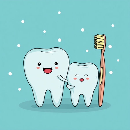 Cute cartoon tooth with toothbrush and toothpaste. Vector illustration.の素材