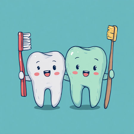 Cute cartoon tooth character with toothbrush and toothpaste. Vector illustration.の素材