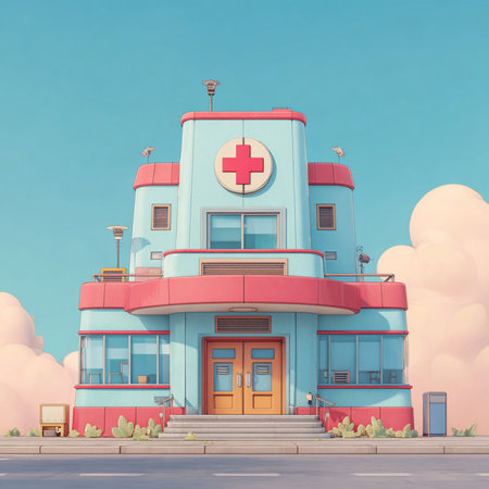 Hospital building on the background of blue sky. 3d renderingの素材