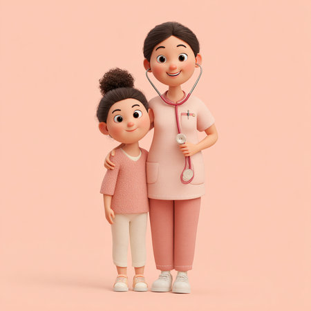 3D Render of a Little Girl and a Doctor with stethoscopeの素材