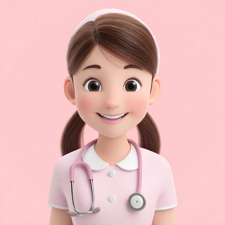 cute asian nurse with stethoscope. 3d renderingの素材