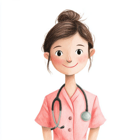 Female nurse with stethoscope on white background. Watercolor illustrationの素材