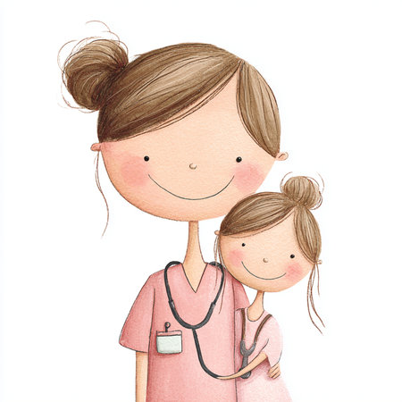 Doctor with a stethoscope and a little girl on white backgroundの素材