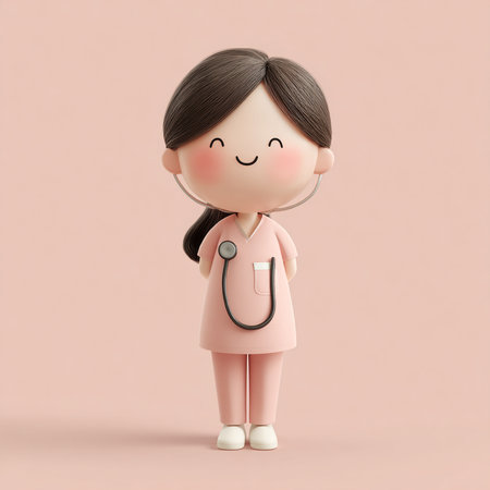 3d rendering of a cute female doctor with stethoscope.の素材